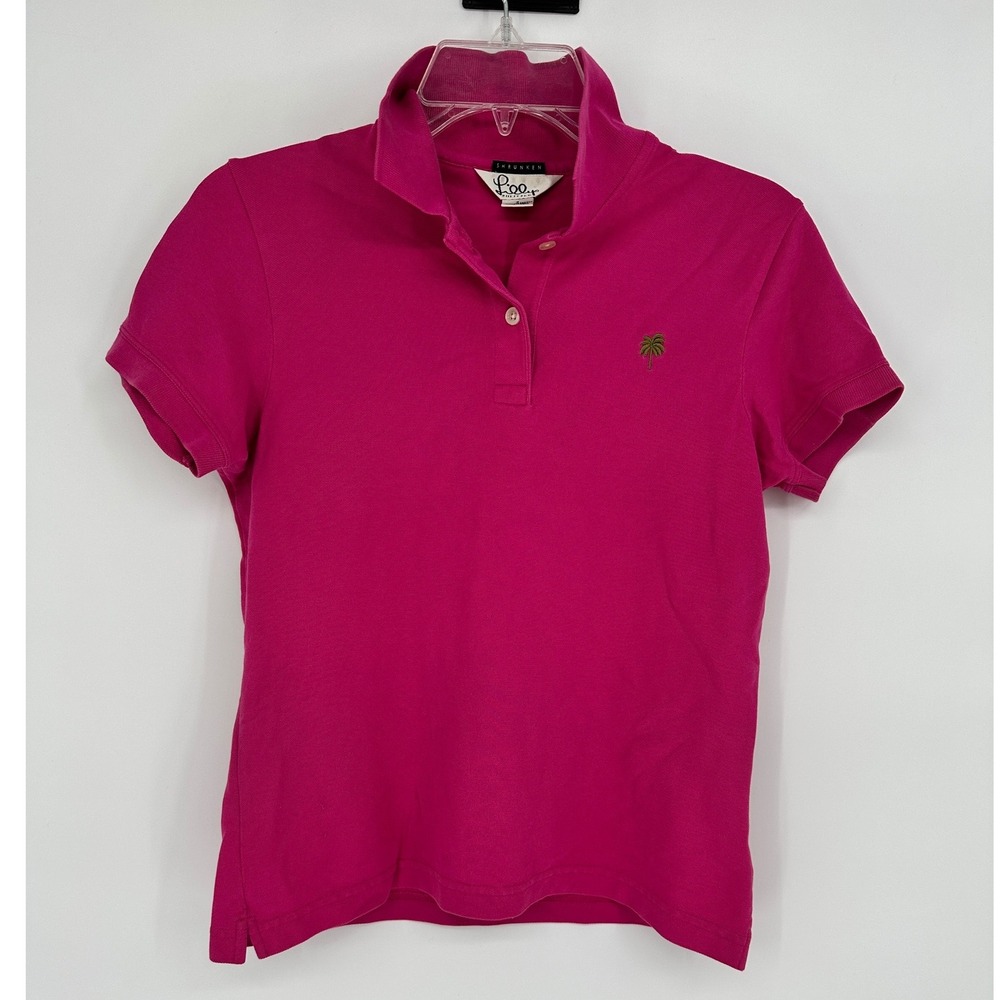 Lilly Pulitzer Shrunken Polo Shirt Pink Pima‎ Cotton Palm Tree Logo Womens Small